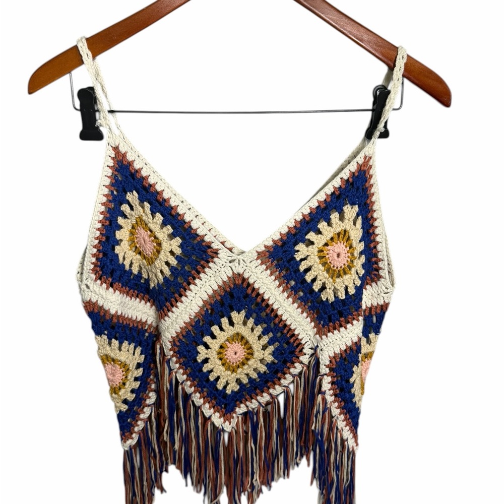 SHEIN Multi-Color Crocheted Fringe Crop Tank L